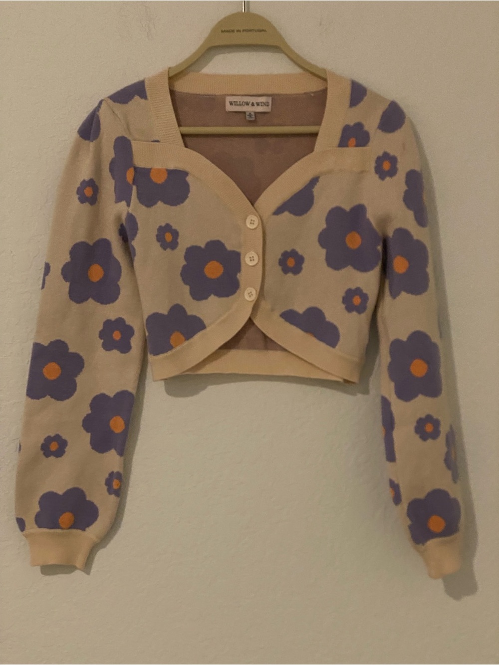 Willow & Wind Cream Floral Cropped Cardigan in Purple